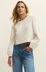 TATIANA EMBROIDERED CROPPED TOP-WHITE