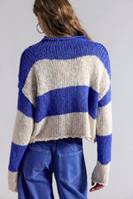 OPAL ROLLNECK STRIPED SWEATER-COLBALT COMBO