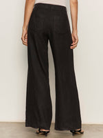 THE LINEN MARINE WIDE LEG SEMI-HIGH RISE PANT - BLACK