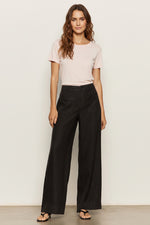 THE LINEN MARINE WIDE LEG SEMI-HIGH RISE PANT - BLACK