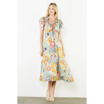 FLUTTER SLEEVE FLORAL DRESS-YELLOW MULTI