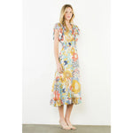 FLUTTER SLEEVE FLORAL DRESS-YELLOW MULTI