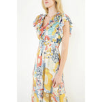 FLUTTER SLEEVE FLORAL DRESS-YELLOW MULTI