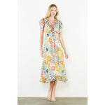 FLUTTER SLEEVE FLORAL DRESS-YELLOW MULTI