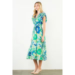 FLUTTER SLEEVE FLORAL DRESS-BLUE MULTI