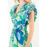 FLUTTER SLEEVE FLORAL DRESS-BLUE MULTI