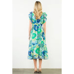 FLUTTER SLEEVE FLORAL DRESS-BLUE MULTI