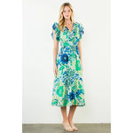 FLUTTER SLEEVE FLORAL DRESS-BLUE MULTI