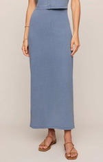 Gail Jersey Denim Midi Skirt - Santorini Indigo