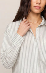 Favorite Striped Button Up Top - White