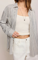Reese Button Up Stripe Top - Eclipse