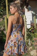 PRINTED MINI DRESS W/CUT-OUT