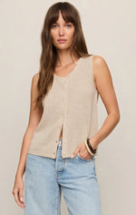 SYD LINEN KNIT TANK VEST-SANDSTONE
