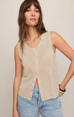 SYD LINEN KNIT TANK VEST-SANDSTONE