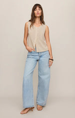 SYD LINEN KNIT TANK VEST-SANDSTONE