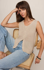 SYD LINEN KNIT TANK VEST-SANDSTONE