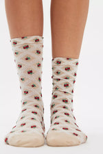 Floral Jacquard Trouser Socks- Ivory