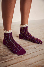 Rosebud Waffle Knit Ankle - Dahlia