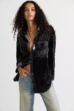 Lexi Velvet Button Down Shirt - Soot Grey