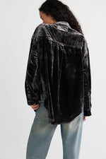 Lexi Velvet Button Down Shirt - Soot Grey