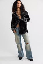 Lexi Velvet Button Down Shirt - Soot Grey
