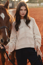 Open Knit Sweater w/Ties- Off White