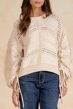 Open Knit Sweater w/Ties- Off White