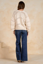Open Knit Sweater w/Ties- Off White