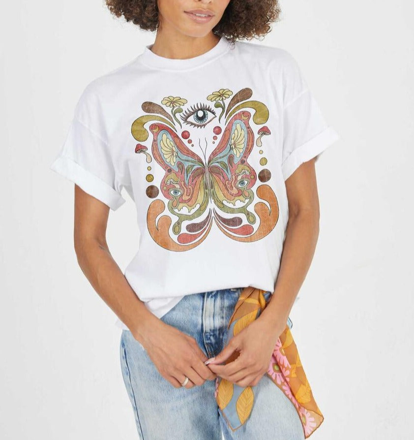 PSYCHEDELIC BUTTERFLY TEE-WHITE