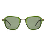 I-SEA Riley sunglasses in emerald green transparent frame with green polarized lenses, front view on white background