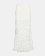Steve Madden Mirabel Skirt in cream white lace with floral pattern, full-length maxi style on neutral background