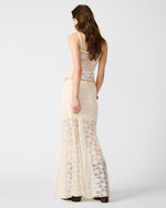 STEVE MADDEN Mirabel Skirt in cream lace, back view on model with long brown hair against white background