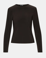Steve Madden Sandy Knit Top in Dark Espresso, long-sleeve fitted crew neck top, front flat view