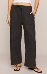 Z SUPPLY Kit Twill Carpenter Pant in Ash Black, wide-leg fit with drawstring waist and patch pockets, front view on model