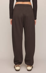 Z SUPPLY Uptown Jogger in Cocoa Bean, back view on model showing relaxed fit, elastic waistband, and tapered legs