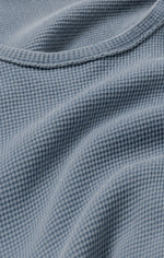 Z SUPPLY Arlet Mini Thermal Top close-up detail shot showing waffle-knit texture in muted blue-grey Mineral Blue colorway