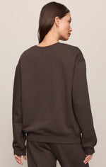 Z SUPPLY Boyfriend Sweatshirt in Cocoa Bean, back view on model, relaxed fit with ribbed hem and cuffs