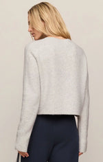 Z Supply Stand In Sweater in Feather Grey — back view on model, cropped fuzzy knit with ribbed cuffs and hem, long sleeves