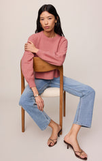 Z SUPPLY Coming Up Sweater in Desert Bloom — dusty rose cropped crewneck knit sweater with raglan sleeves, worn by model with jeans