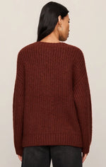 Z SUPPLY Whitmore Cardigan in Velvet Rouge, back view on model, showing ribbed knit texture and relaxed fit