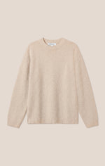 Z Supply Chill Mode Sweater in Frosted Pearl, flat lay front view of a soft fuzzy cream crewneck with ribbed cuffs and hem