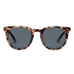 I-SEA Ella sunglasses in Blonde Tort with smoke polarized lenses, round frames, pink tortoise acetate, gold rivets, front view