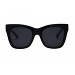 I SEA Billie sunglasses in black with smoke polarized lenses, bold cat-eye square frame, front view on white background