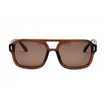 I SEA Royal sunglasses in taupe/brown with square aviator frames, double bridge, brown polarized lenses, and gold hardware accents — front view