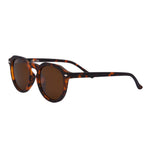 I SEA Blair sunglasses in tortoise shell with brown polarized lenses, round frames, angled 3/4 view