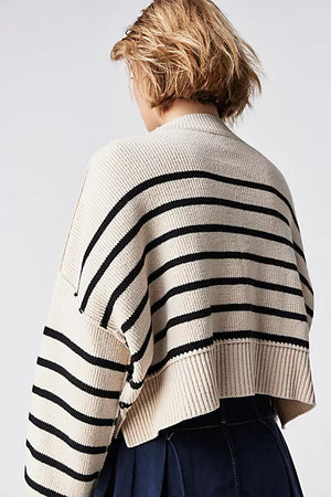EASY STREET STRIPE CROP PULLOVER - PEARL COMBO