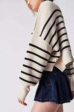 EASY STREET STRIPE CROP PULLOVER - PEARL COMBO