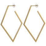 Sahira Lori Hoops in gold — geometric diamond-shaped open hoop earrings with stud posts, front view