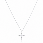 Sahira Gabriella CZ Cross Necklace in silver with baguette and round cubic zirconia stones on a delicate chain