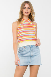 KNIT HALTER TOP-CREAM MULTI